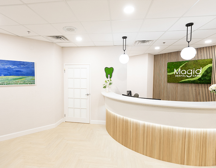 Reception area with white walls in West Caldwell dental office